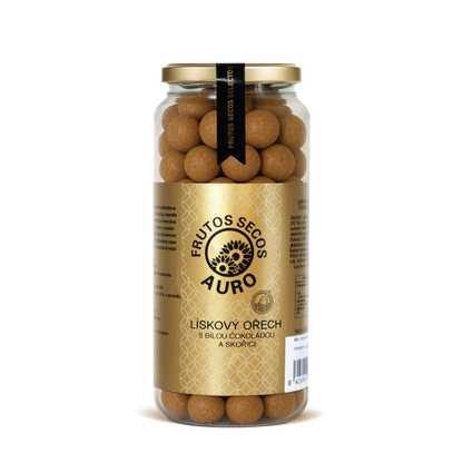 Lískové ořechy v bílé čokoládě se skořicí (400g)